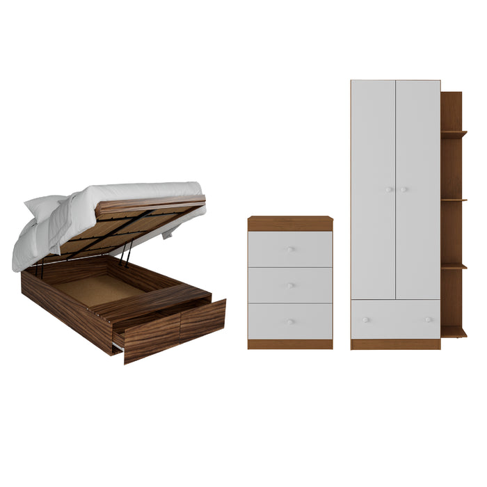 Cama Baúl Forte Individual Paulina + Cómoda y Ropero Dulce de Leche