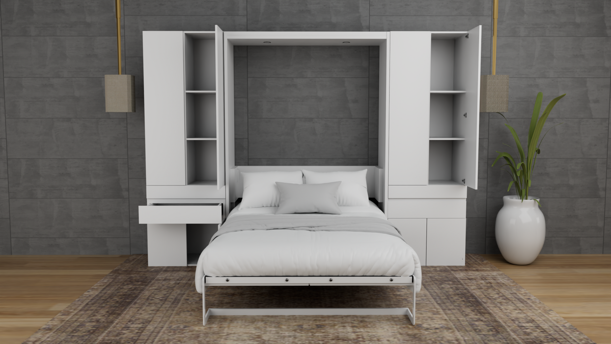 Combo Forte Doble Espacio: Cama Abatible Vertical Forte Queen Size + Colchón + 2 Mini closets (De Repisas o Tubo)