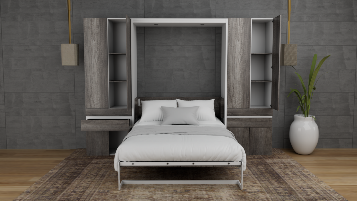 Combo Abatible + Closets: Cama Abatible Vertical Forte Matrimonial + Colchón + 2 Mini closets (De Repisas o Tubo)