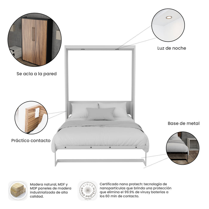 Combo Abatible + Closets: Cama Abatible Vertical Forte Matrimonial + Colchón + 2 Mini closets (De Repisas o Tubo)