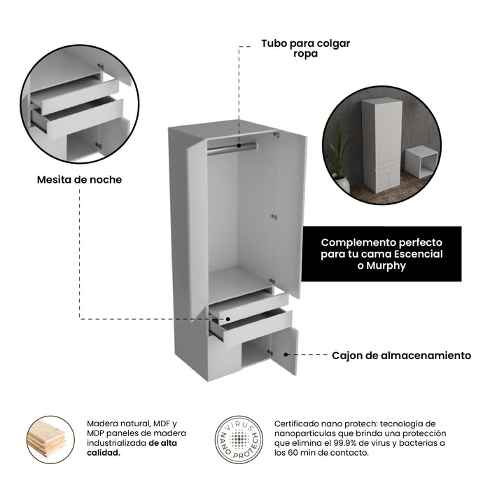 Combo Abatible + Closets: Cama Abatible Vertical Forte Matrimonial + Colchón + 2 Mini closets (De Repisas o Tubo)