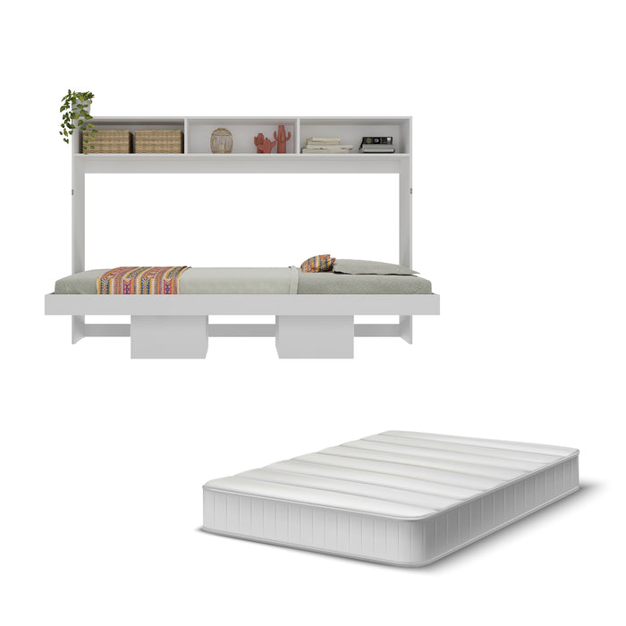 Combo: Cama Abatible Horizontal Individual con repisas y puertas + Colchón