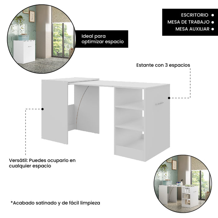Combo Estudio Plus: Cama Baúl Forte Matrimonial Blanca + Colchón Matrimonial + Escritorio Esencial