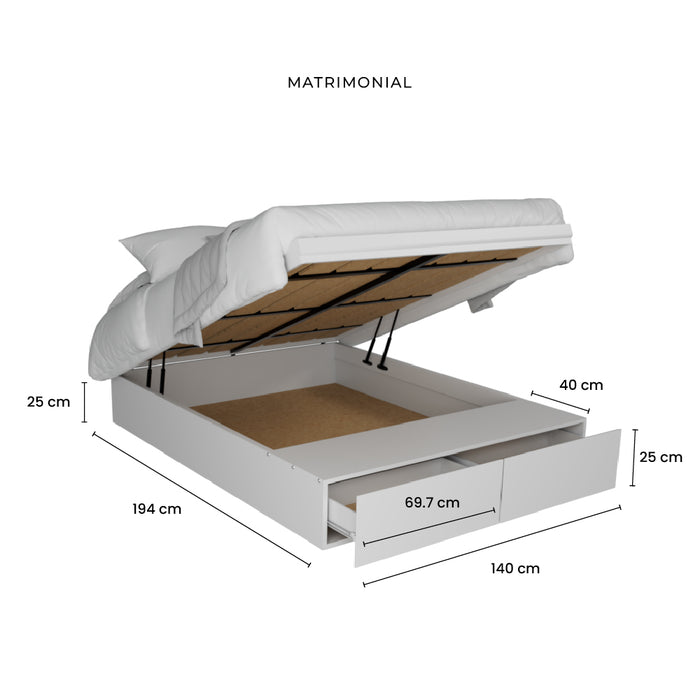 Combo Estudio Plus: Cama Baúl Forte Matrimonial Blanca + Colchón Matrimonial + Escritorio Esencial