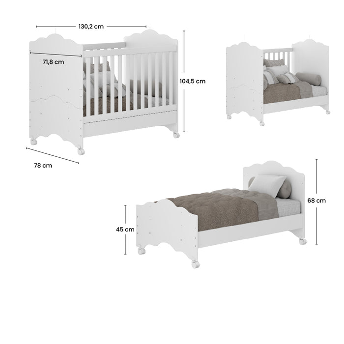 Combo Crece con tu bebé: Cuna 3 en 1 + Colchón + Armario Organizador + Cómoda Dulce de Leche