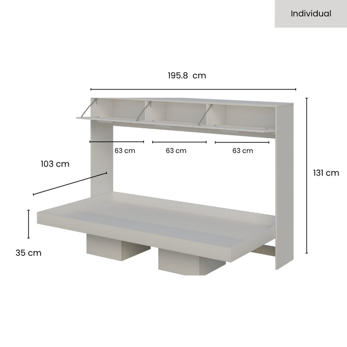Combo: Cama Abatible Horizontal Individual con repisas y puertas + Colchón