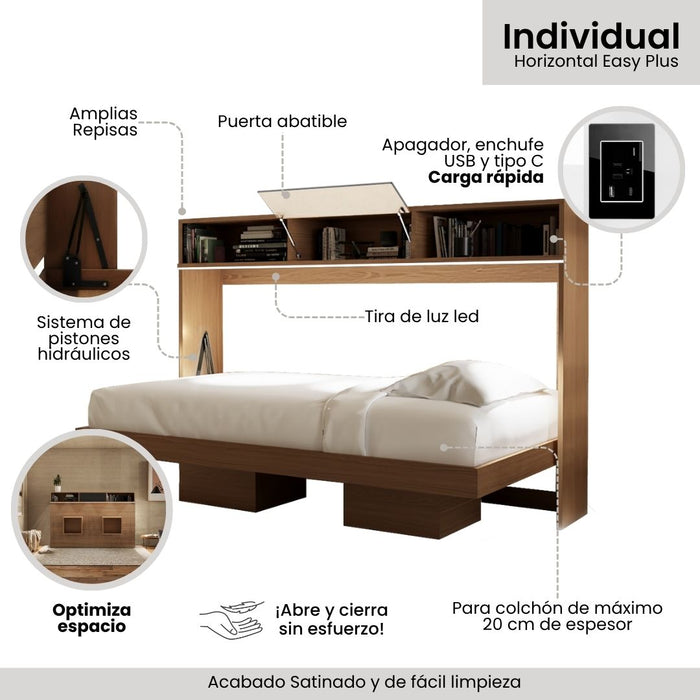 Cama Abatible Horizontal Easy Plus (con repisas)